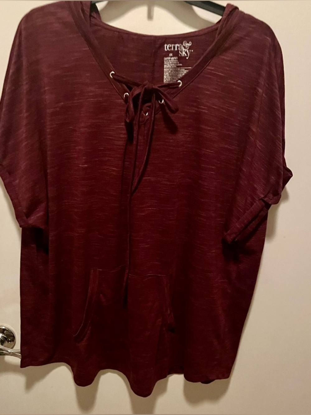 Terra & Sky Lace-Up Pullover Hoodie - Wine